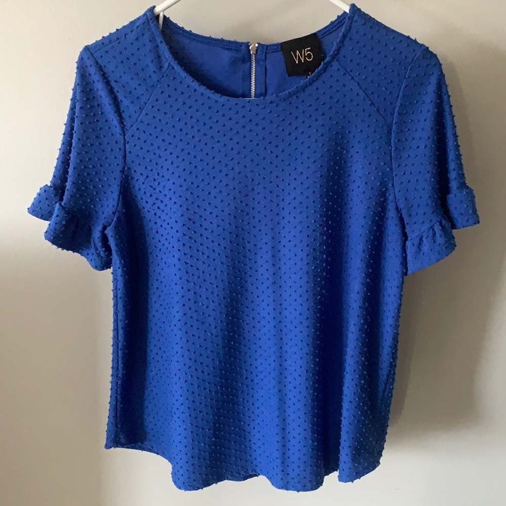 Blue Polka Dot Top with Flounce Sleeves